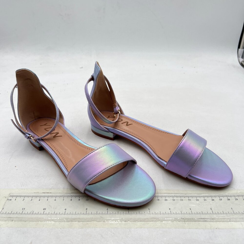 YDN Silver Block Low Heel Sandals Open Toe Ankle Strap Patent Walking Dress Flat - Picture 4 of 8